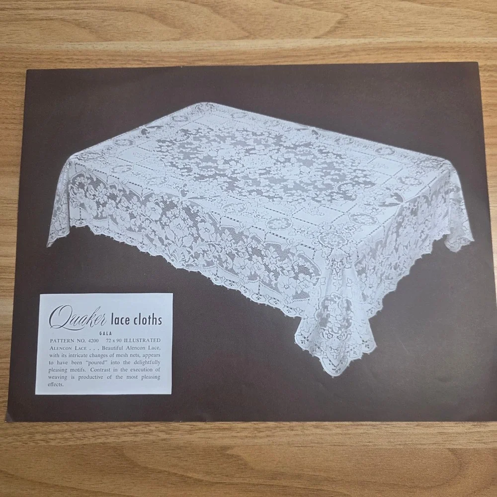 Vtg 1940s Quaker Gala #4200 Lace Tablecloth Color: Egyptian 54x72 USA With Box